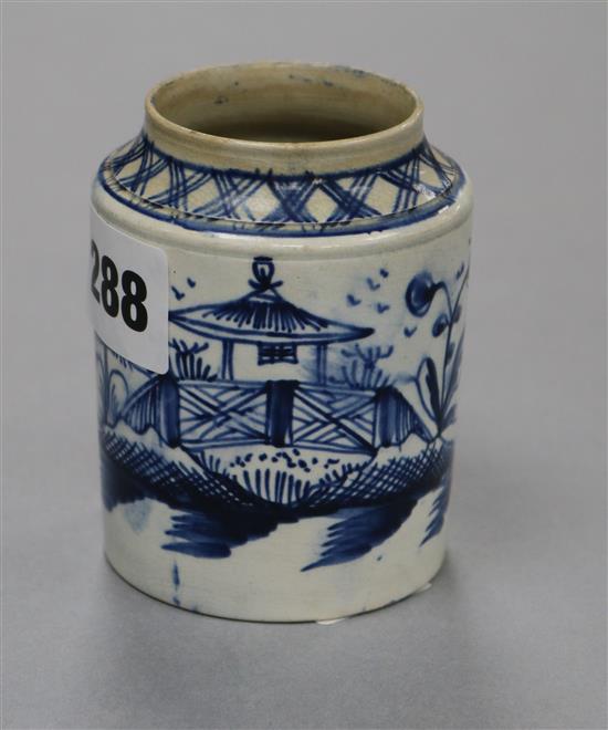 An 18th century blue and white Liverpool jar height 8cm